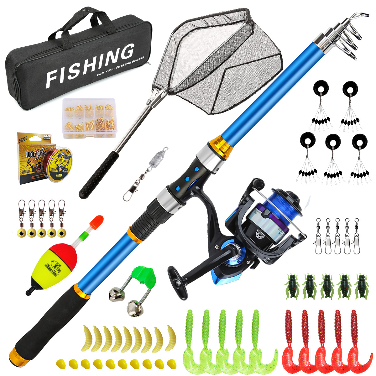 Fishing Boat Fiberglass - 2,1–3,6 m Teleskop-Angelruten-Set aus Glasfaser mit